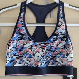 NWT FourLaps Circuit Sports Bra Mesh Back Confetti Camo Blue Navy size S